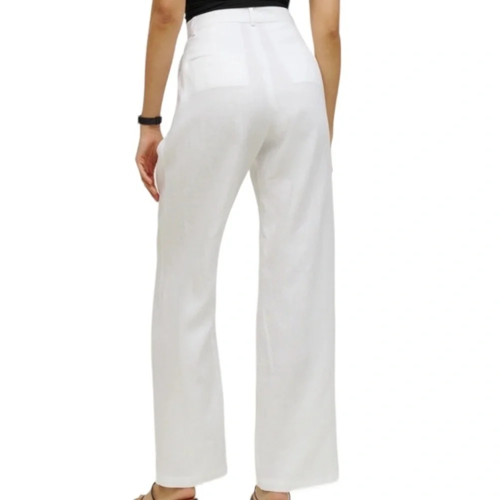 Reformation Pants Vesta White Linen Wide Leg Trousers Sz 0‎